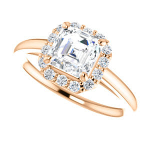 CZ Wedding Set, featuring The Tyra engagement ring (Customizable Cathedral-set Asscher Cut Style with Halo, Decorative Trellis and Thin Band)