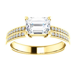 CZ Wedding Set, featuring The Lyla Ann engagement ring (Customizable Radiant Cut Design with Wide Double-Pavé Band)