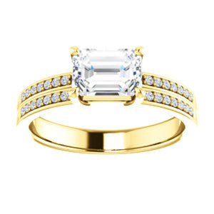 CZ Wedding Set, featuring The Lyla Ann engagement ring (Customizable Emerald Cut Design with Wide Double-Pavé Band)