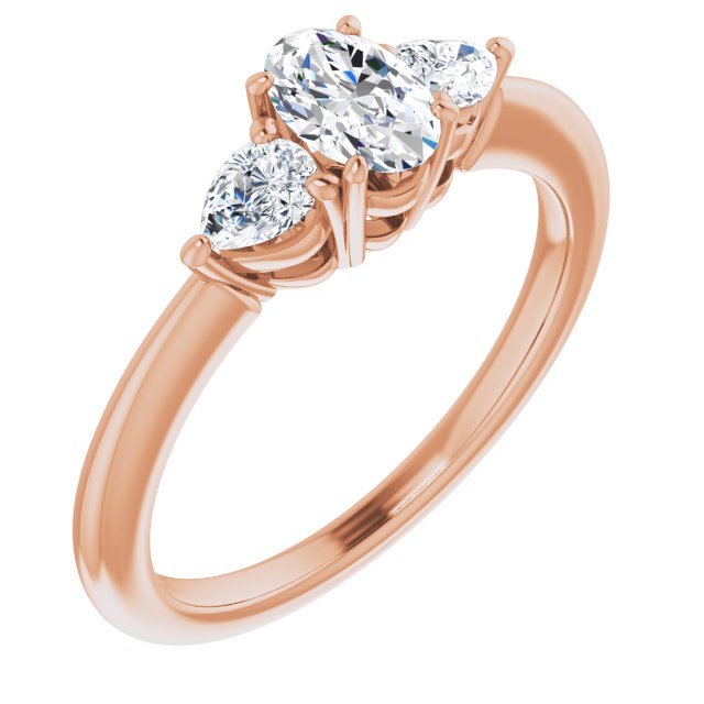 10K Rose Gold Customizable 3-stone Oval Style with Pear Accents