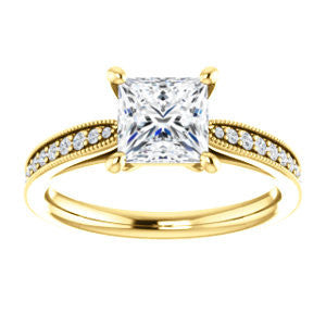 Cubic Zirconia Engagement Ring- The Brooklynn (Customizable Princess Cut with Cathedral Setting and Milgrained Pavé Band)