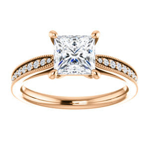 Cubic Zirconia Engagement Ring- The Brooklynn (Customizable Princess Cut with Cathedral Setting and Milgrained Pavé Band)