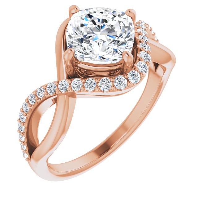 Cubic Zirconia Engagement Ring- The Kwan Lee (Customizable Cushion Cut Design with Semi-Accented Twisting Infinity Bypass Split Band and Half-Halo)