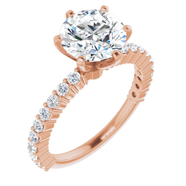 Cubic Zirconia Engagement Ring- The Thea (Customizable 6-prong Round Cut Design with Thin, Stackable Pavé Band)