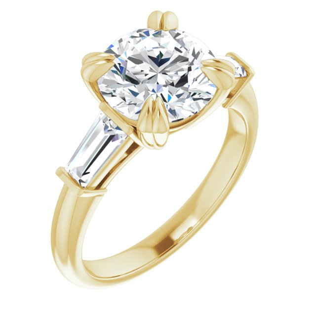 10K Yellow Gold Customizable 3-stone Round Cut Design with Tapered Baguettes