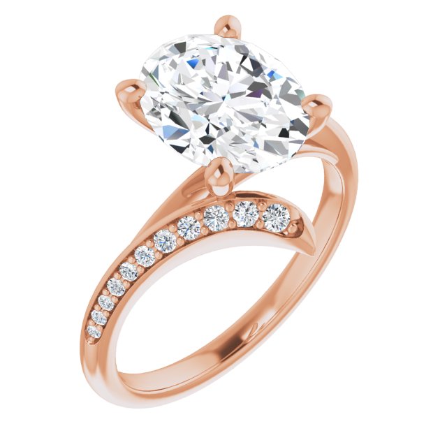 10K Rose Gold Customizable Oval Cut Style with Artisan Bypass and Shared Prong Band
