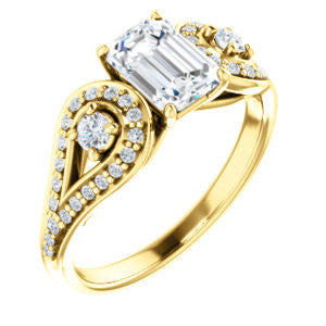 Cubic Zirconia Engagement Ring- The Tonya Laverne (Customizable Radiant Cut Design with Winged Split-Pavé Band)