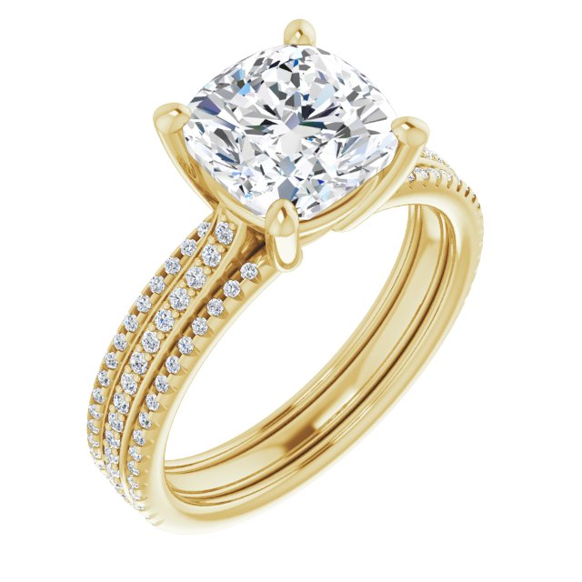 10K Yellow Gold Customizable Cushion Cut Center with Wide Pavé Accented Band