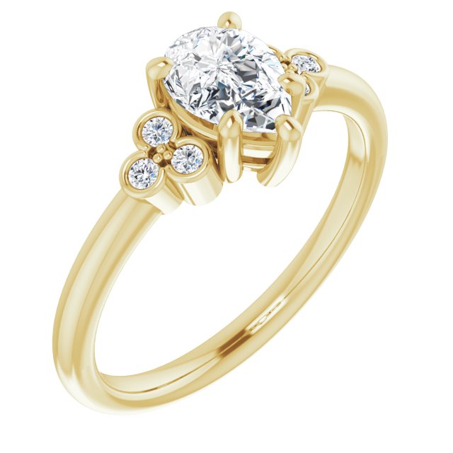 10K Yellow Gold Customizable 7-stone Pear Cut Center with Round-Bezel Side Stones
