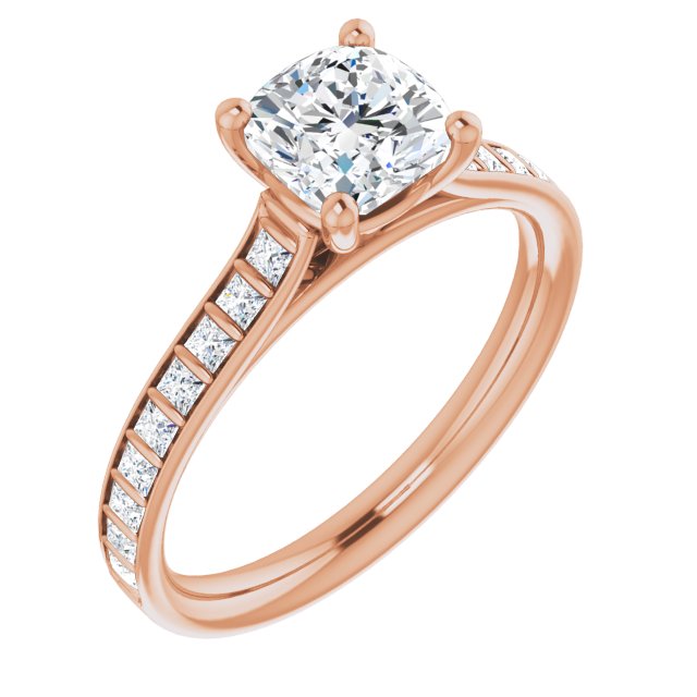 14K Rose Gold Customizable Cushion Cut Style with Princess Channel Bar Setting