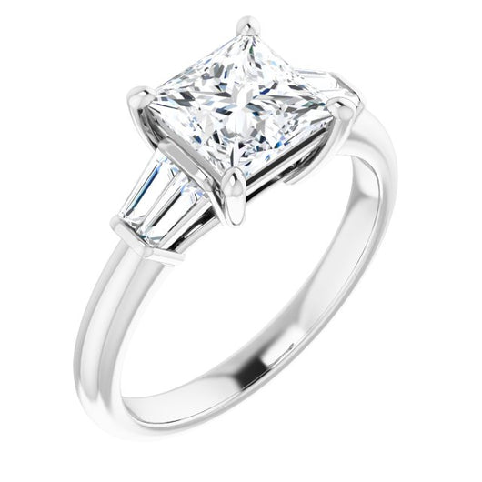 10K White Gold Customizable 5-stone Princess/Square Cut Style with Quad Tapered Baguettes