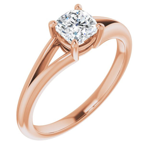 10K Rose Gold Customizable Cushion Cut Solitaire with Tapered Split Band
