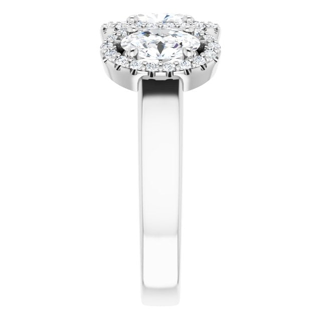 Cubic Zirconia Engagement Ring- The Delores (Customizable Oval Cut Triple Halo 3-stone Design)