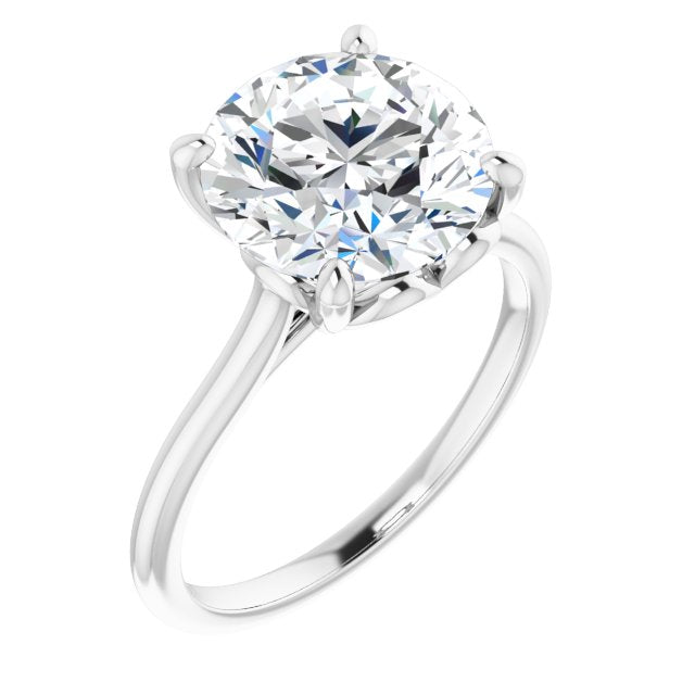 10K White Gold Customizable Cathedral-style Round Cut Solitaire with Decorative Heart Prong Basket