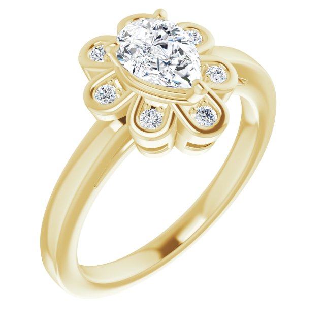 10K Yellow Gold Customizable 9-stone Pear Cut Design with Round Bezel Side Stones
