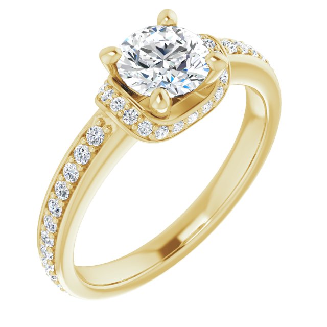 10K Yellow Gold Customizable Round Cut Setting with Organic Under-halo & Shared Prong Band