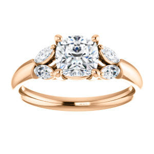 Cubic Zirconia Engagement Ring- The Leeanne (Customizable 5-stone Design with Cushion Cut Center and Marquise Accents)