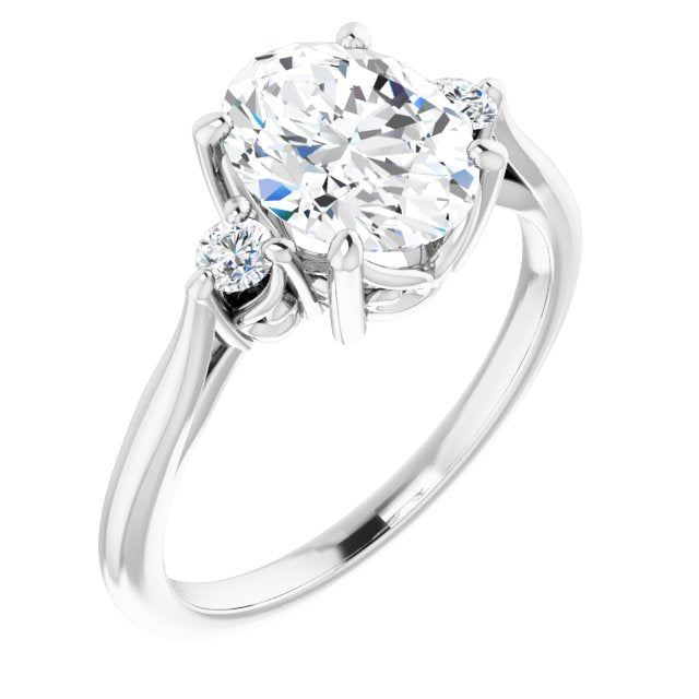 10K White Gold Customizable Three-stone Oval Cut Design with Small Round Accents and Vintage Trellis/Basket