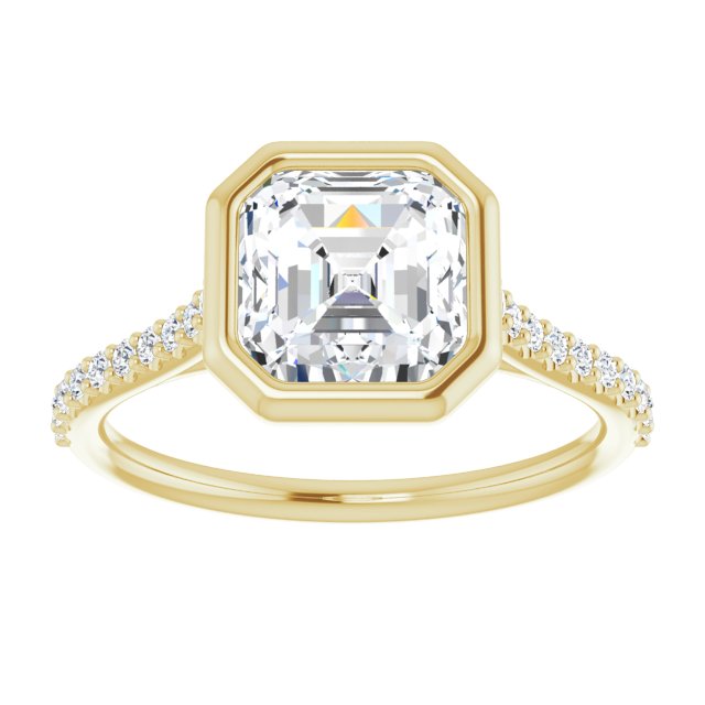 Cubic Zirconia Engagement Ring- The Careena (Customizable Bezel-set Asscher Cut Style with Ultra-thin Pavé-Accented Band)