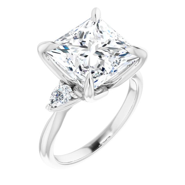 10K White Gold Customizable 3-stone Design with Princess/Square Cut Center and Dual Large Pear Side Stones