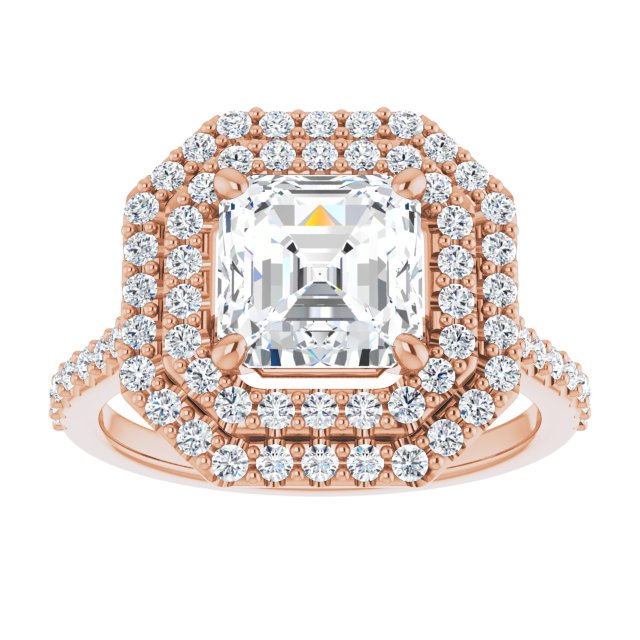 Cubic Zirconia Engagement Ring- The Danielle (Customizable Double-Halo Asscher Cut Design with Accented Split Band)