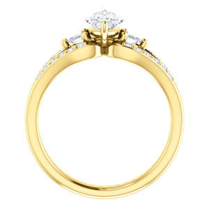 CZ Wedding Set, featuring The Karen engagement ring (Customizable Enhanced 3-stone Design with Marquise Cut Center, Dual Trillion Accents and Wide Pavé-Split Band)