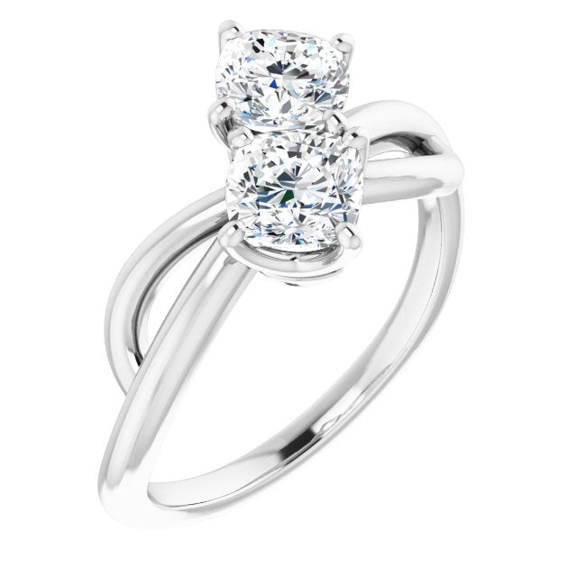 10K White Gold Customizable 2-stone Cushion Cut Artisan Style with Wide, Infinity-inspired Split Band