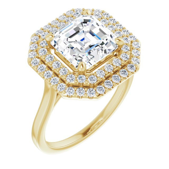 10K Yellow Gold Customizable Cathedral-set Asscher Cut Design with Double Halo