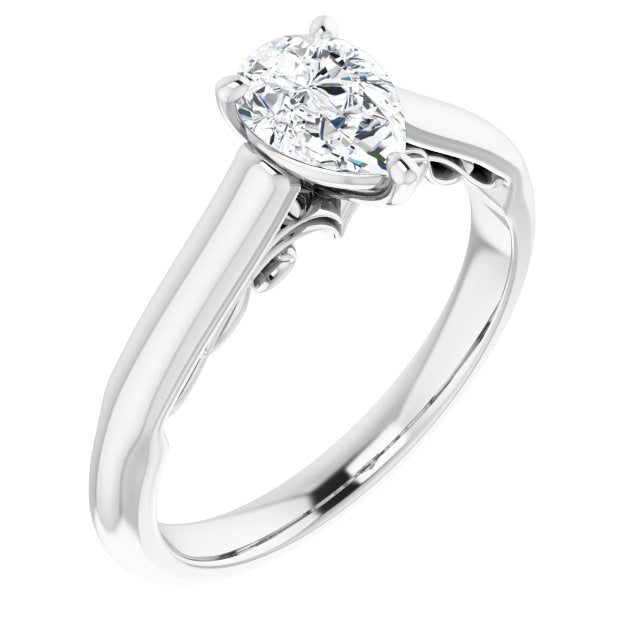 10K White Gold Customizable Pear Cut Cathedral Solitaire with Two-Tone Option Decorative Trellis 'Down Under'