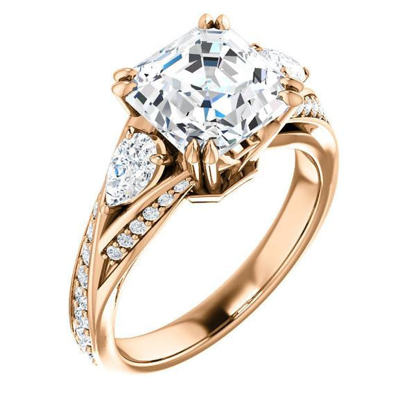 CZ Wedding Set, featuring The Jackie engagement ring (Customizable Asscher Center with Flanking Pear Accents and Pavé Band)