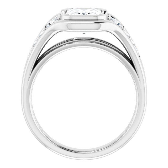 Cubic Zirconia Engagement Ring- The Naira (Customizable 9-stone Radiant Cut Design with Bezel Center, Wide Band and Round Prong Side Stones)