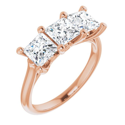 10K Rose Gold Customizable Triple Princess/Square Cut Design with Thin Band