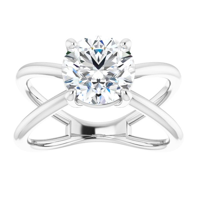 Cubic Zirconia Engagement Ring- The Bǎo (Customizable Round Cut Solitaire with Semi-Atomic Symbol Band)