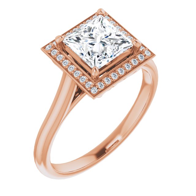 10K Rose Gold Customizable Cathedral-Raised Princess/Square Cut Halo Style