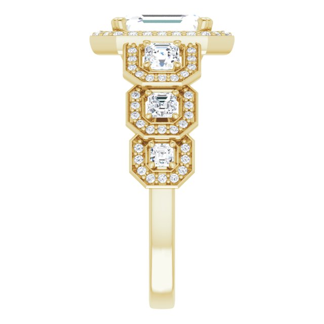 Cubic Zirconia Engagement Ring- The Carmela (Customizable Cathedral-Halo Radiant Cut Design with Six Halo-surrounded Asscher Cut Accents and Ultra-wide Band)