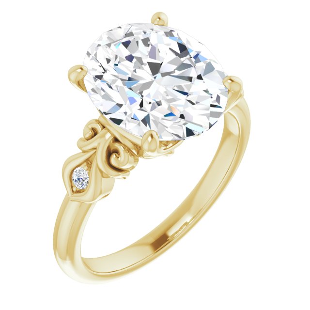 10K Yellow Gold Customizable 3-stone Oval Cut Design with Small Round Accents and Filigree