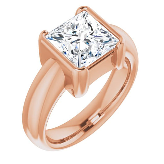 10K Rose Gold Customizable Bezel-set Princess/Square Cut Solitaire with Thick Band