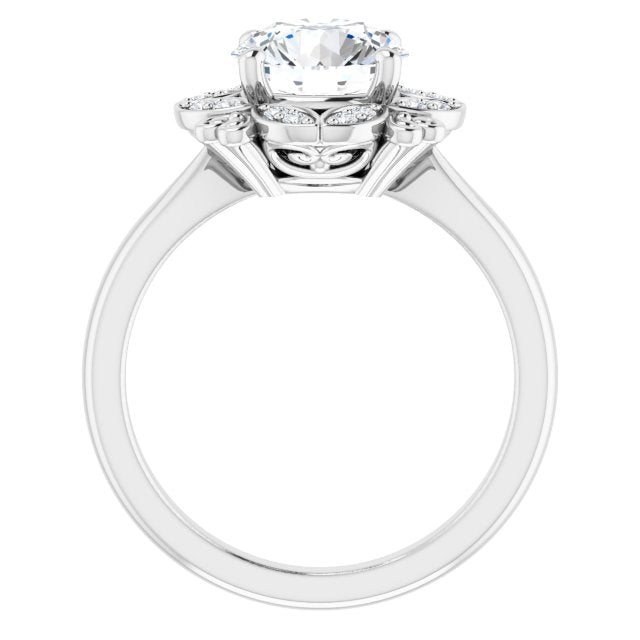 Cubic Zirconia Engagement Ring- The Hé Zhang (Customizable Round Cut Design with Floral Segmented Halo & Sculptural Basket)