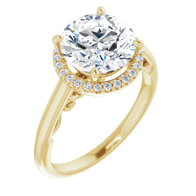 18K Yellow Gold Customizable Cathedral-Halo Round Cut Style featuring Sculptural Trellis