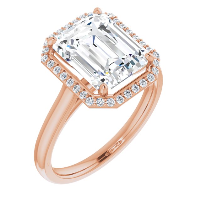 10K Rose Gold Customizable Halo-Styled Cathedral Emerald/Radiant Cut Design
