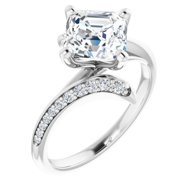 Cubic Zirconia Engagement Ring- The Cassy Anya (Customizable Asscher Cut Style with Artisan Bypass and Shared Prong Band)