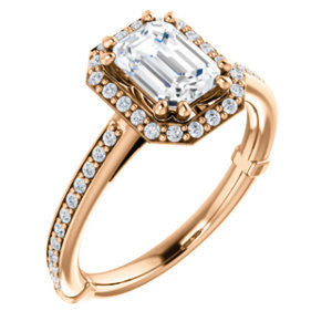 Cubic Zirconia Engagement Ring- The Jessika (Customizable Cathedral-set Emerald Cut Design with Halo and Thin Pavé Band)