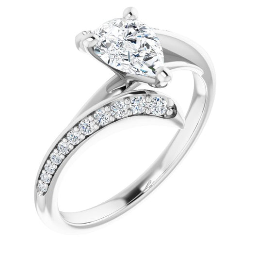 10K White Gold Customizable Pear Cut Style with Artisan Bypass and Shared Prong Band
