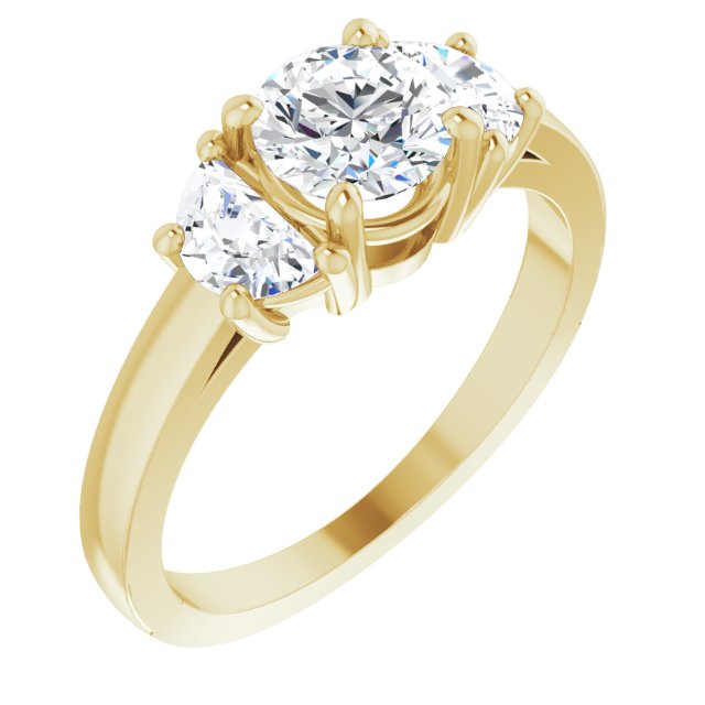 10K Yellow Gold Customizable 3-stone Design with Round Cut Center and Half-moon Side Stones