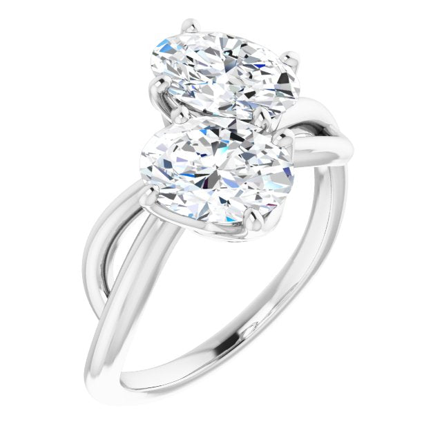 Cubic Zirconia Engagement Ring- The Chyna (Customizable 2-stone Oval Cut Artisan Style with Wide, Infinity-inspired Split Band)