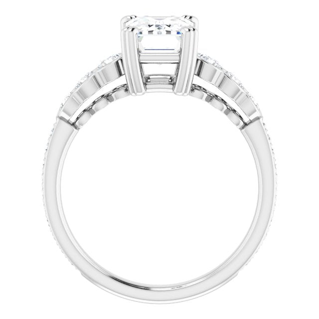 Cubic Zirconia Engagement Ring- The Jeanna (Customizable Emerald Cut 7-stone Style Enhanced with Bezel Accents and Shared Prong Band)
