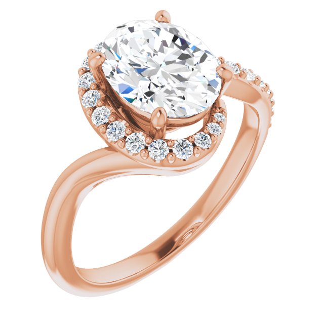 10K Rose Gold Customizable Oval Cut Design with Swooping Pavé Bypass Band