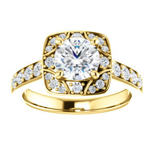 Cubic Zirconia Engagement Ring- The Payton (Customizable Round Cut with Segmented Cluster-Halo and Large-Accented Band)