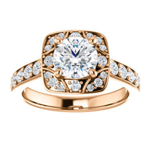 Cubic Zirconia Engagement Ring- The Payton (Customizable Round Cut with Segmented Cluster-Halo and Large-Accented Band)