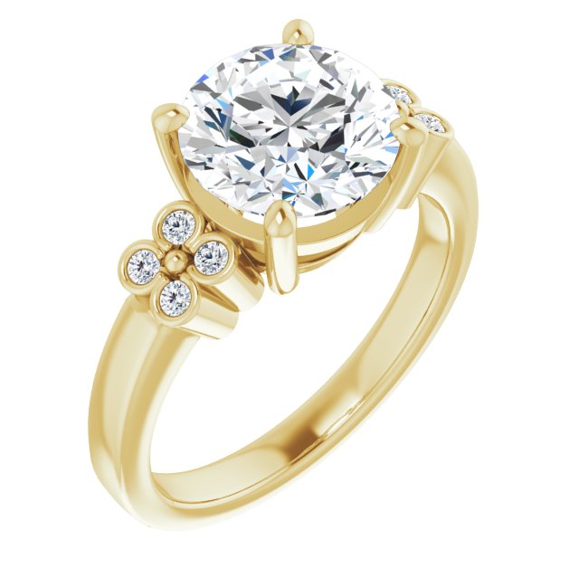 14K Yellow Gold Customizable 9-stone Design with Round Cut Center and Complementary Quad Bezel-Accent Sets